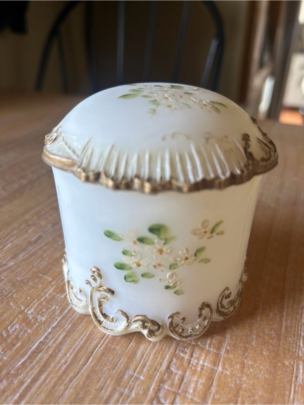 Antique Dithridge Hand Painted Floral Milk Glass Trinket Jar - Picture 8 of 13